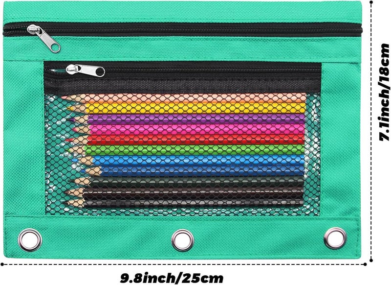 Cinvo Pencil Pouch for 3 Ring Binders Zippered Pencil Case Canvas Pencil Bag with 2 Compartments (Set of 2, Pastel Green) - Image 2